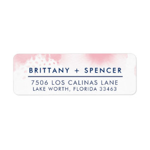 RETURN ADDRESS stylish navy blush pink watercolor Return Address Label