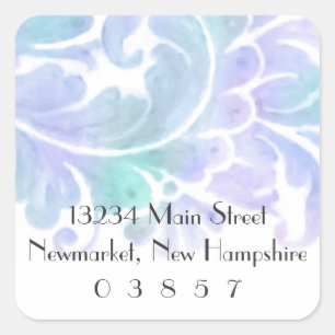 Return Address Stylish Purple and Aqua Watercolor Square Sticker