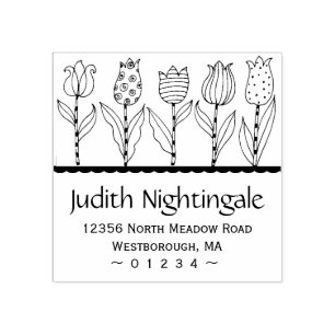 Return Address Tulip Floral Elegant Script Rubber Stamp