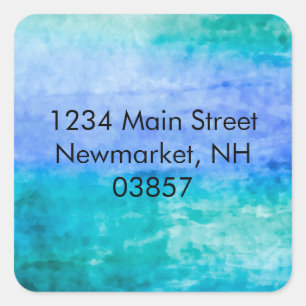 Return Address Watercolor Streaks Blue Square Sticker