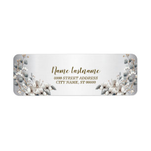 Return Address Watercolor White Flowers Golden Label