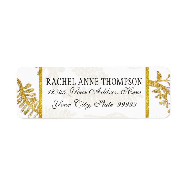 Return Address Wedding Modern Gold Glitter Leaf Label (Front)