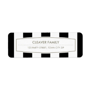 RETURN ADDRESS wide stripe pattern black white Label