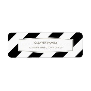 RETURN ADDRESS wide stripe pattern black white Label