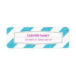RETURN ADDRESS wide stripe pattern glitter blue Label