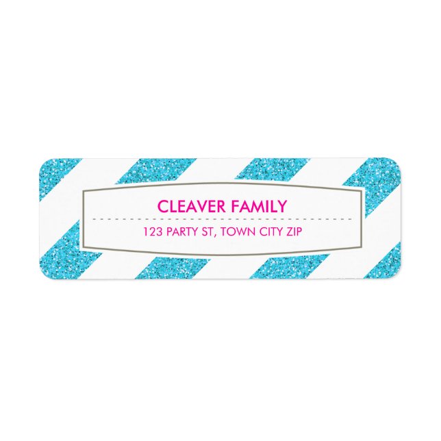 RETURN ADDRESS wide stripe pattern glitter blue Label (Front)