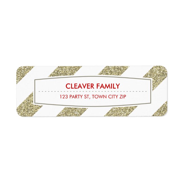 RETURN ADDRESS wide stripe pattern glitter gold Label (Front)