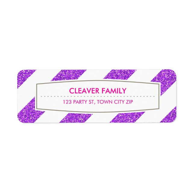 RETURN ADDRESS wide stripe pattern glitter purple Label (Front)