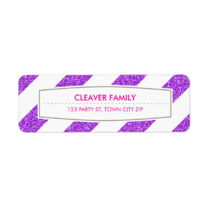 RETURN ADDRESS wide stripe pattern glitter purple Return Address Label