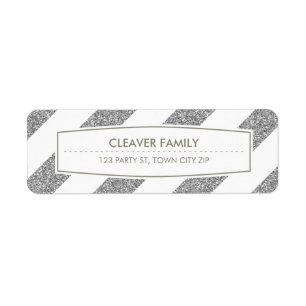 RETURN ADDRESS wide stripe pattern glitter silver Return Address Label