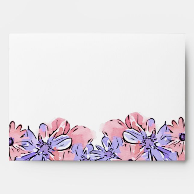 Return Addressed Blush Pink Floral Wedding Envelope (Front)