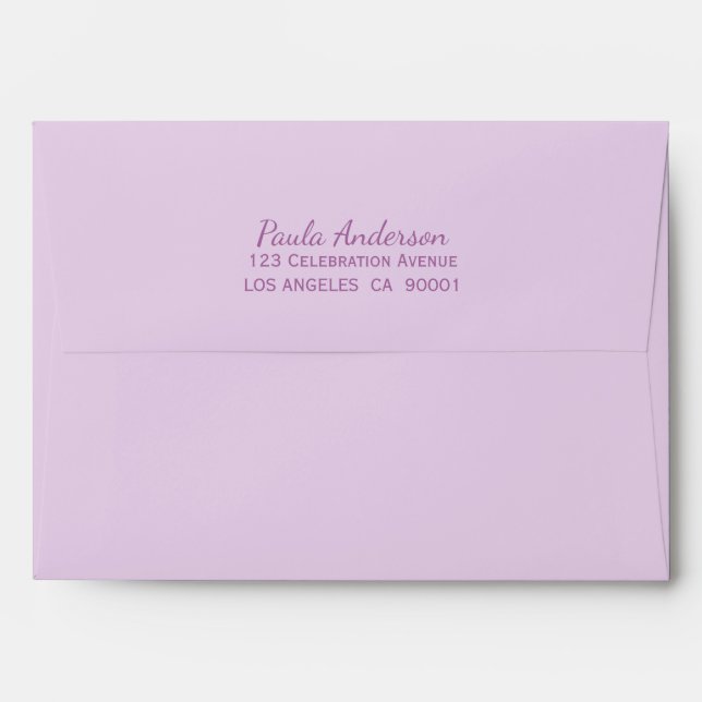 Return Addressed Lavender Invitation Envelope (Back (Top Flap))