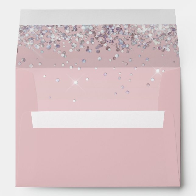 Return Addressed Pink Glitter Invitation Envelope (Back (Bottom))
