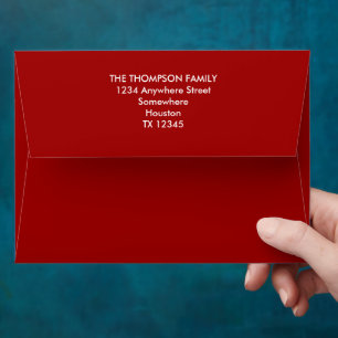 Return Name Address White Text Ruby Red Christmas Envelope