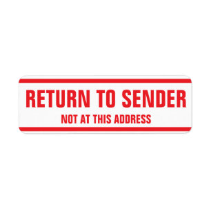 Return To Sender Not At This Address Label