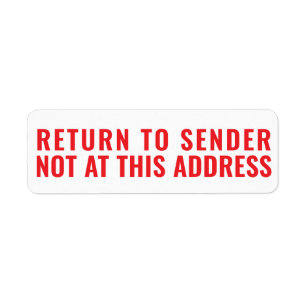 Return To Sender Not At This Address Label