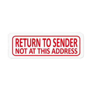 Return To Sender ''Not At This Address'' Return Address Label