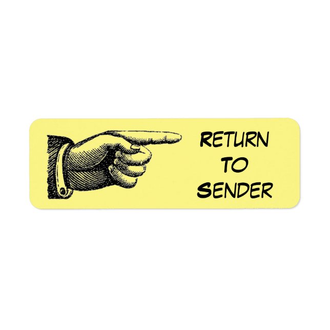 Return To Sender Pointing Hand Return Address Label (Front)