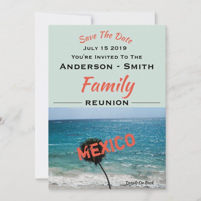 Reunion Beautiful Blue Ocean and Beach Any Name  Save The Date (Front)