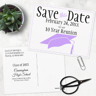 Reunion Class Save The Date Violet Graduation Cap Postcard