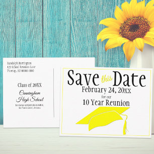 Reunion Class Save The Date  Yellow Graduation Cap Postcard