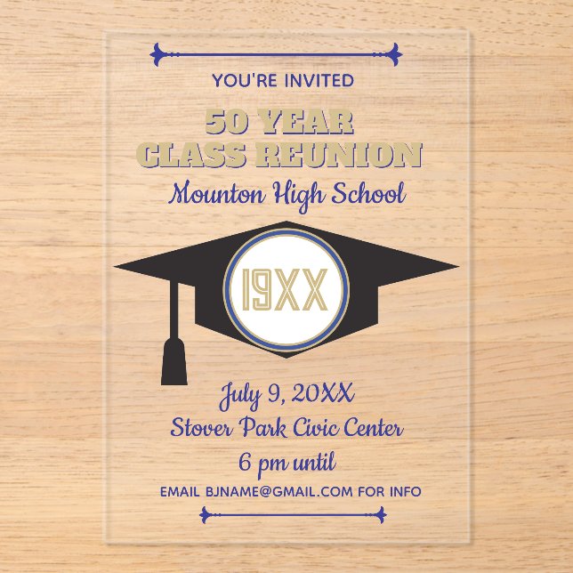 Reunion Invite! Acrylic Class Reunion invitation (Front)