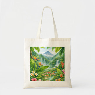 Réunion Island Tropical Waterfall Hibiscus Tote Bag