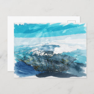 Reunion Island Tropical Waterfalls Watercolor Art Postcard