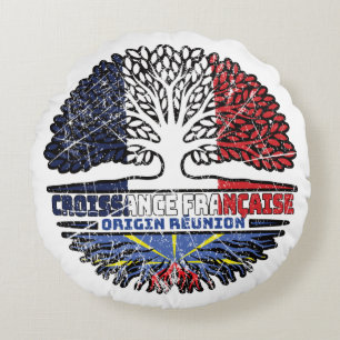 Réunion Réunionese French France Tree Roots Flag Round Cushion