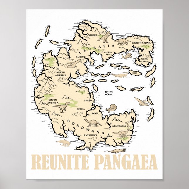 Reunite Pangaea World map History Funny Geology Gi Poster (Front)