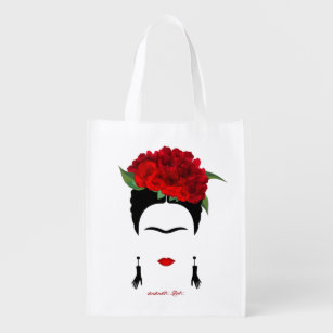 Reusable Grocery Bag, Frida Kahlo woman portrait  Reusable Grocery Bag