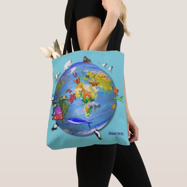 Reusable shopping bag - turquoise - planet earth (Close Up)