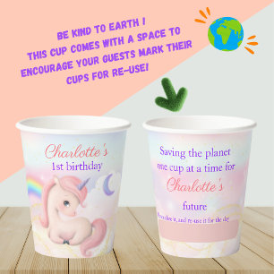Reusable Sustainable Sweet Pink Unicorn Rainbow Paper Cups