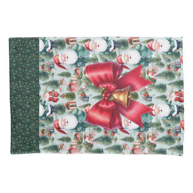 Reuseable Christmas Gift Wrap - Green Santa Pillowcase (Front)