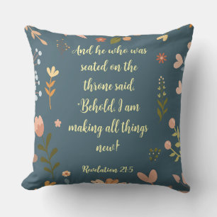 Revelation 21:4, Christian Teal Green Cushion
