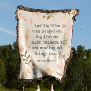 Revelation 21:5, Light Pech Floral Christian Throw Blanket