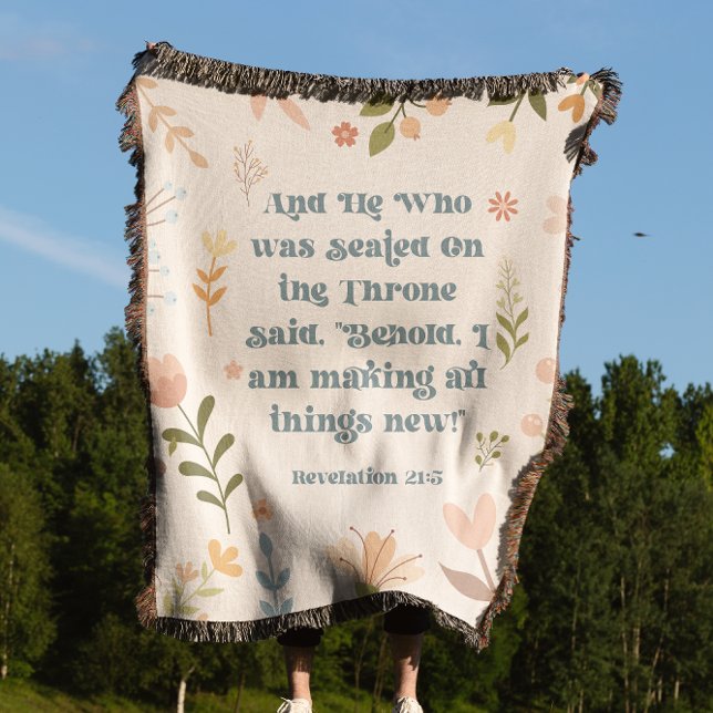Revelation 21:5, Light Pech Floral Christian Throw Blanket (Creator Uploaded)
