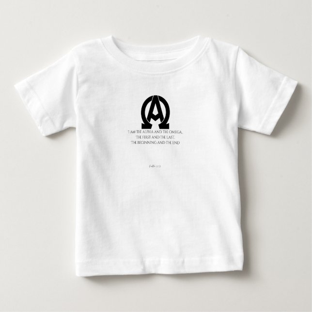 Revelation 22:13: "I am the Alpha and the Omega" Baby T-Shirt (Front)