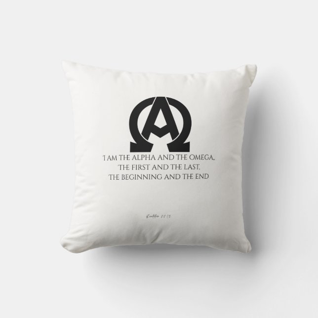 Revelation 22:13: "I am the Alpha and the Omega" Cushion (Front)