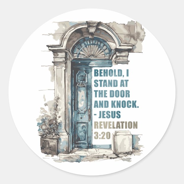 Revelation 3:20 I Stand at the Door and Knock  Classic Round Sticker (Front)