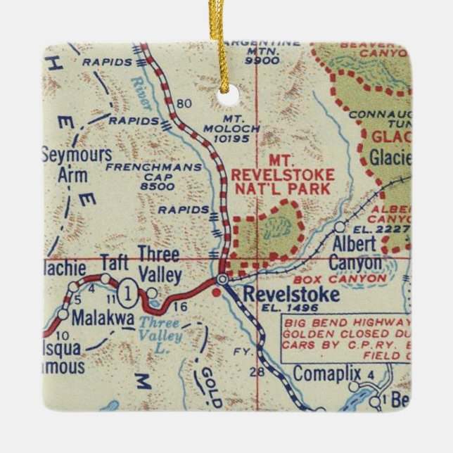 Revelstoke BC Vintage Map Ceramic Ornament (Front)