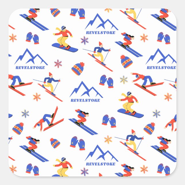 Revelstoke Sun Peaks Canada Ski Snowboard Pattern Square Sticker (Front)