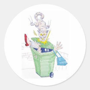 Revenge of the wheelie bin cat! classic round sticker