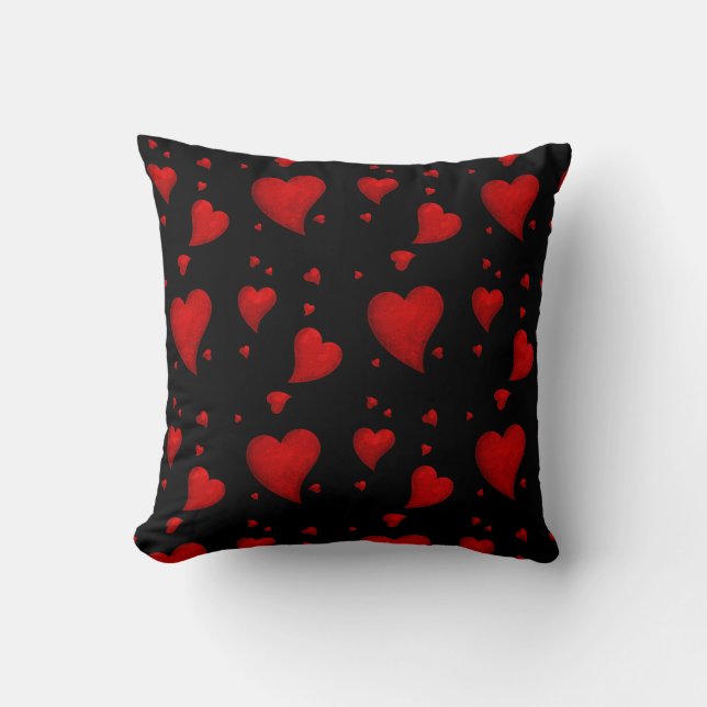 Reverable Red hearts on Black or White Cushion (Front)