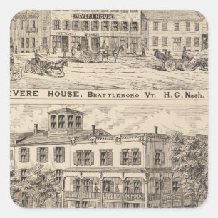 Revere House and Crosby Block in Brattleboro Square Sticker