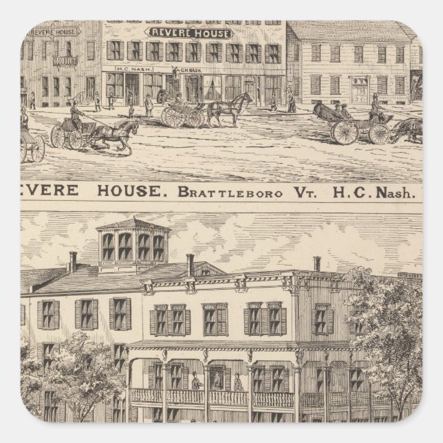 Revere House and Crosby Block in Brattleboro Square Sticker (Front)