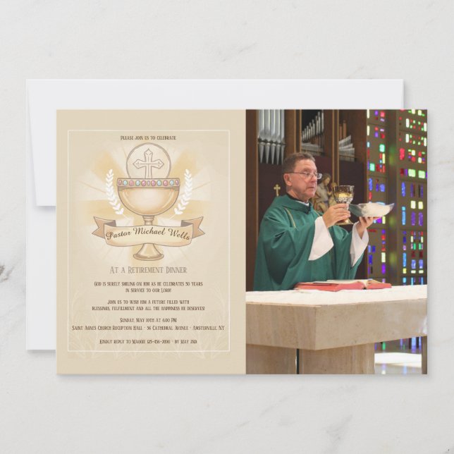 Revered Chalice Photo Retirement Dinner Invitation (Front)