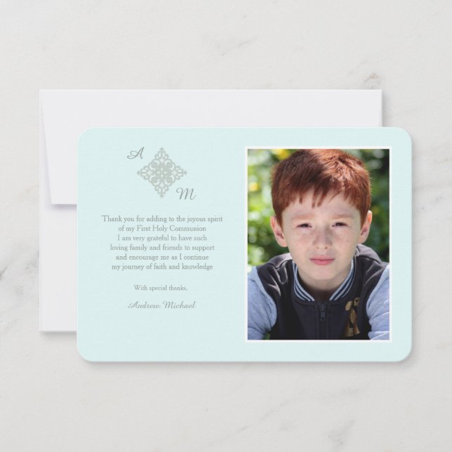 Reverent Cross Religious Photo Thank You Blue (Front)