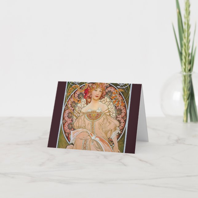 Reverie by Alphonse Mucha Note Card (Front)