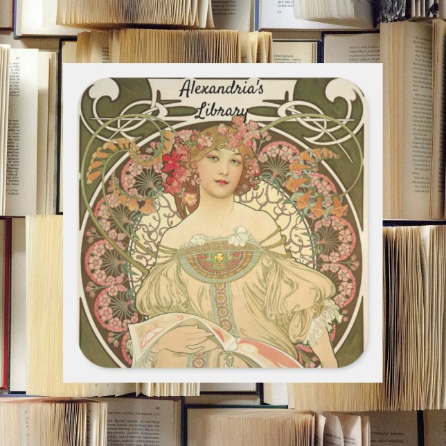 Reverie by Alphonse Mucha Square Sticker (Creator Uploaded)